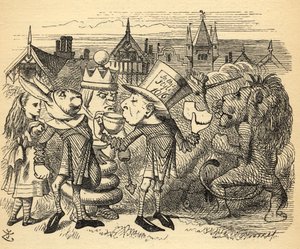 Le Chapelier fou, le Lièvre, le Roi et Alice, illustration de 